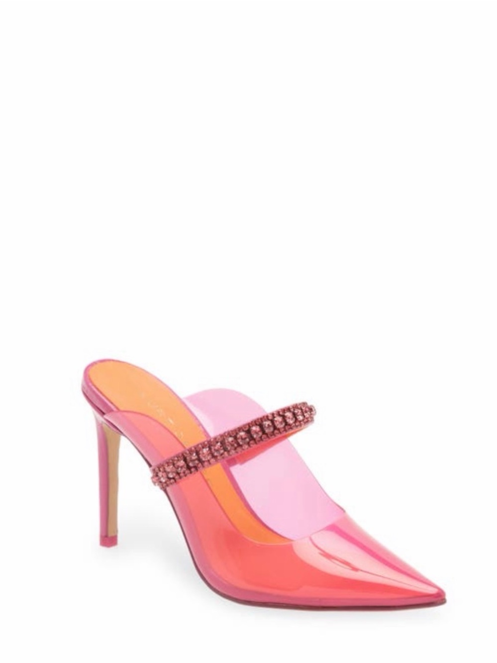 Kurt Geiger Pink Patent Pointed Stiletto Mule with Crystal Strap 9US